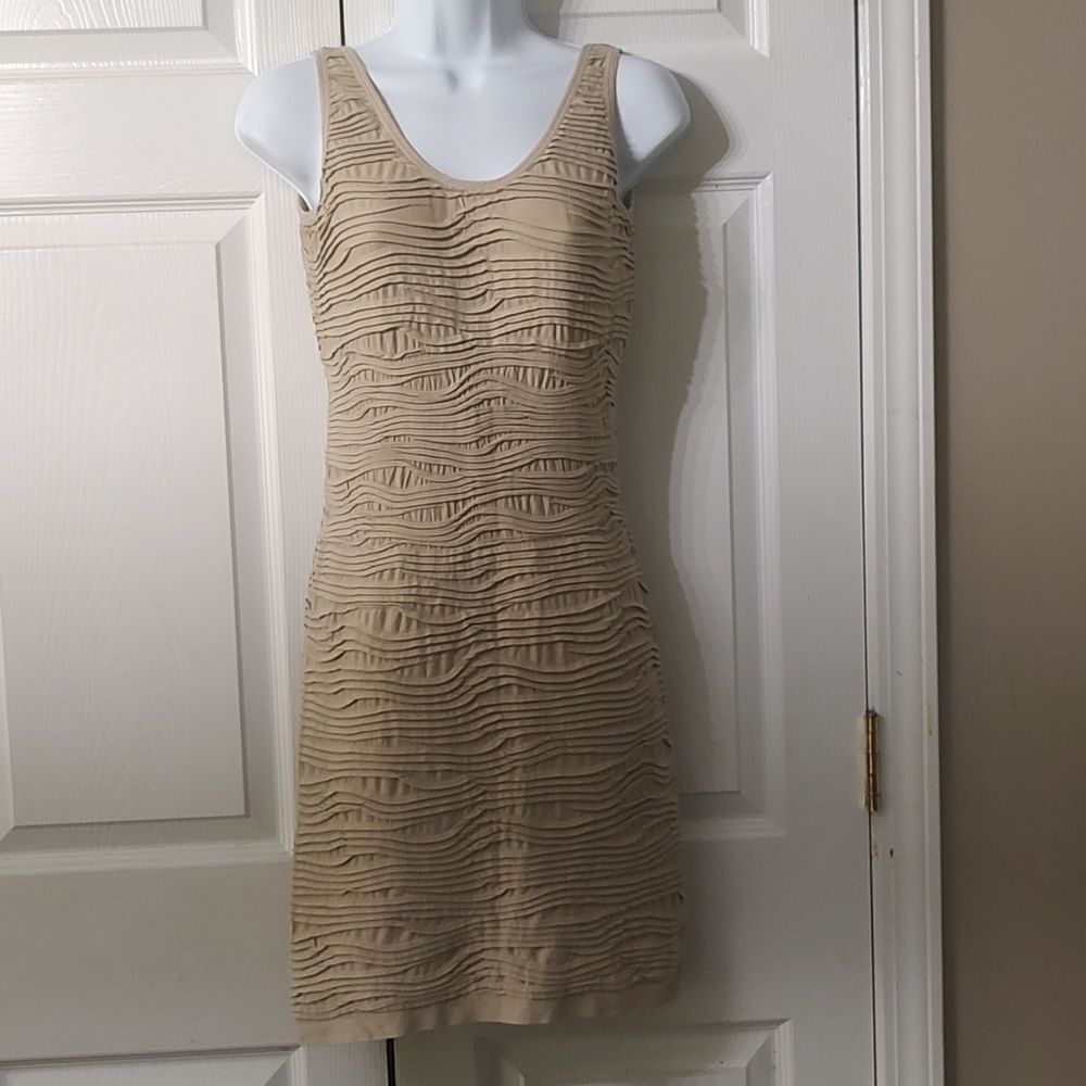 Bodycon  tan 100% nylon fitted sexy night out dress Sz M/L
